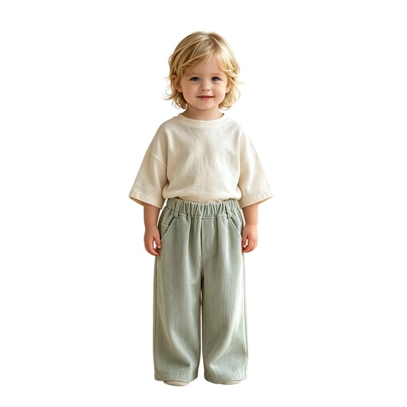CONZONE Kids Boys Corduroy Pants Wide Leg Casual Pants for Child Elastic Waist Baggy Fall Winter Jogger Pants with Pockets