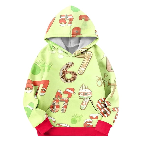 CONZONE Kids Boys Girls 67 Hoodies Number Six Seven Graphic Pullover Hooded Sweatshirt Long Sleeve Soft Loose Fit Cozy Fall Winter Hoodie