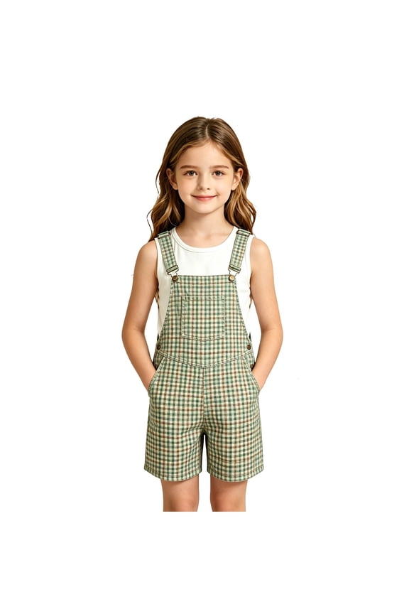 Kids Boys Girls Bib Overalls Casual Shortalls For Child Adjustable Strap Plaid Loose Romper Jumpsuit With Pockets