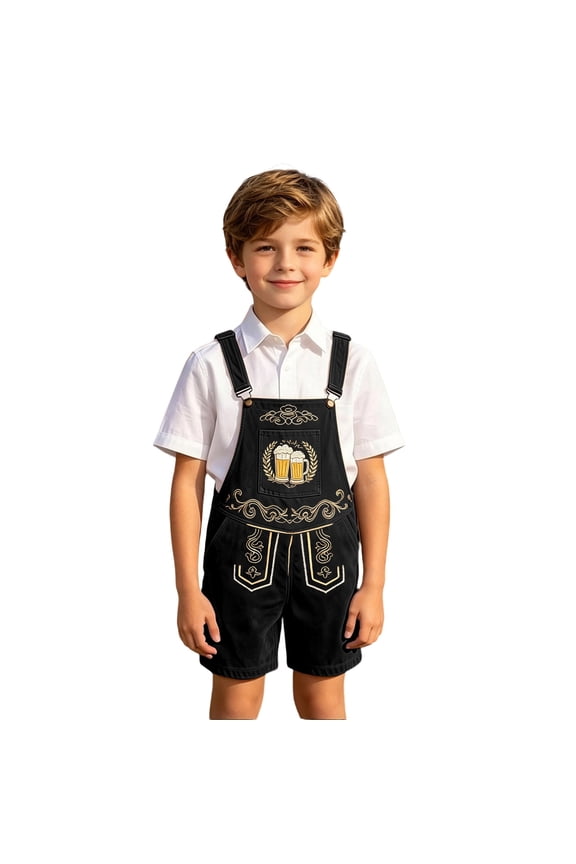Kids Boys Girls Bib Overalls Casual Shortalls For Child Elastic Waist Oktoberfest Embroidery Loose Romper Jumpsuit With Pockets
