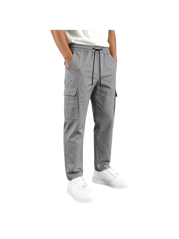 Kids Boys Uniform Cargo Pants Wide Leg Baggy Chino Pants for Boys Elastic Waist Drawstring Back To School Outdoor Joggers with Pockets