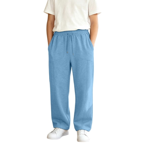 CONZONE Kids Boys Uniform Sweatpants Wide Leg Sweat Pants for Child Elastic Waist Drawstring School Fall Winter Athletic Jogger Pants with Pockets