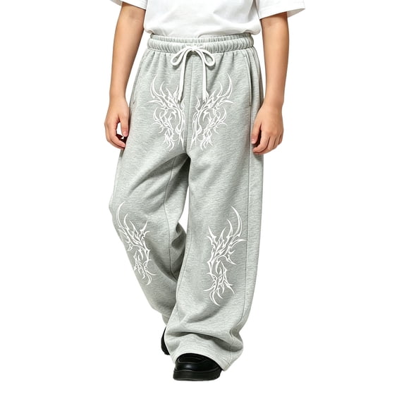 CONZONE Little Boys Baggy Sweatpants Y2K Graphic Joggers for Boys Drawstring Fall Winter Athletic Trousers with Pockets