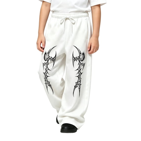 CONZONE Little Boys Baggy Sweatpants Y2K Graphic Joggers for Boys Drawstring Fall Winter Athletic Trousers with Pockets
