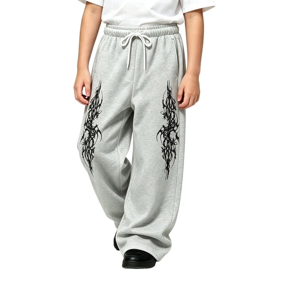 CONZONE Little Boys Baggy Sweatpants Y2K Graphic Joggers for Boys Drawstring Fall Winter Athletic Trousers with Pockets