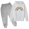 thumbnail image 1 of CONZONE Little Boys Girls Sweatsuit Sets Long Sleeve Rainbow Graphic Hoodie Sweatpants 2Pcs Outfit Sets Soft Cozy Fall Winter Clothing Set, 1 of 2