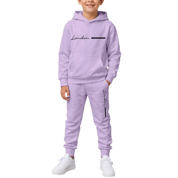CONZONE Little Boys Outfits 2 Piece Letter Graphic Long Sleeve Hoodies Pants Set Cozy Fall Winter Clothes for Kids