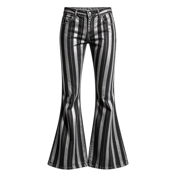 CONZONE Little Girls Bootcut Pants Striped Print Flared Pants for Girls Mid Waist Trendy Fall School Trousers with Pockets Size 5-6 Years