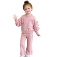 thumbnail image 1 of CONZONE Little Girls Outfits Fall Winter 2 Piece Set Long Sleeve Knit Bow Tops and Pants Soft Girls Clothes Size 6-7 Years, 1 of 4