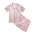 thumbnail image 1 of CONZONE Little Girls Pajama Set Short Sleeve Button Down Shirt and Shorts Printed Soft Sleepwear 2 Piece Pjs Set Size 5-6 Years, 1 of 9