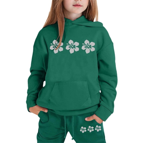 CONZONE Little Girls Sweatsuits 2Pcs Sets Floral Graphic Hoodies Jogger Sweatpants Outfits Fall Winter Clothes for Girls