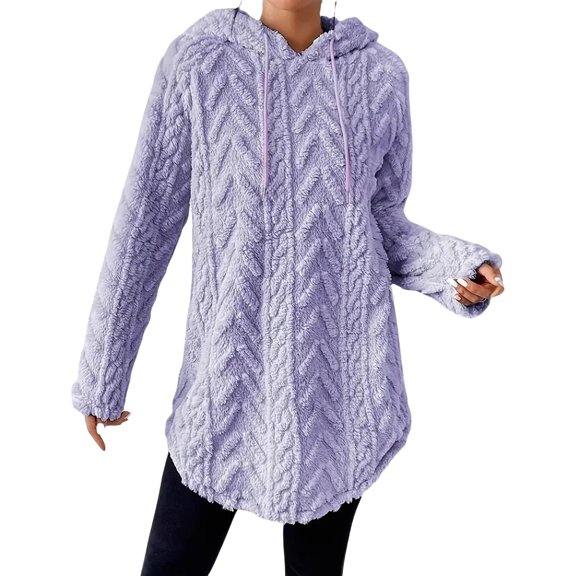 CONZONE Long Hoodies for Women Solid Color Jacquard Womens Knit Pullover Hoodies Long Sleeve Hooded Sweatshirts Warm 2025 Fall Winter Clothes