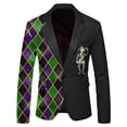 thumbnail image 1 of CONZONE Mardi Gras Men's Blazer Casual Suit Jacket for Men Fashion Graphic One Button Elegant Slim Fit Carnival Dress Jacket for Performance,Prom,Wedding, 1 of 3