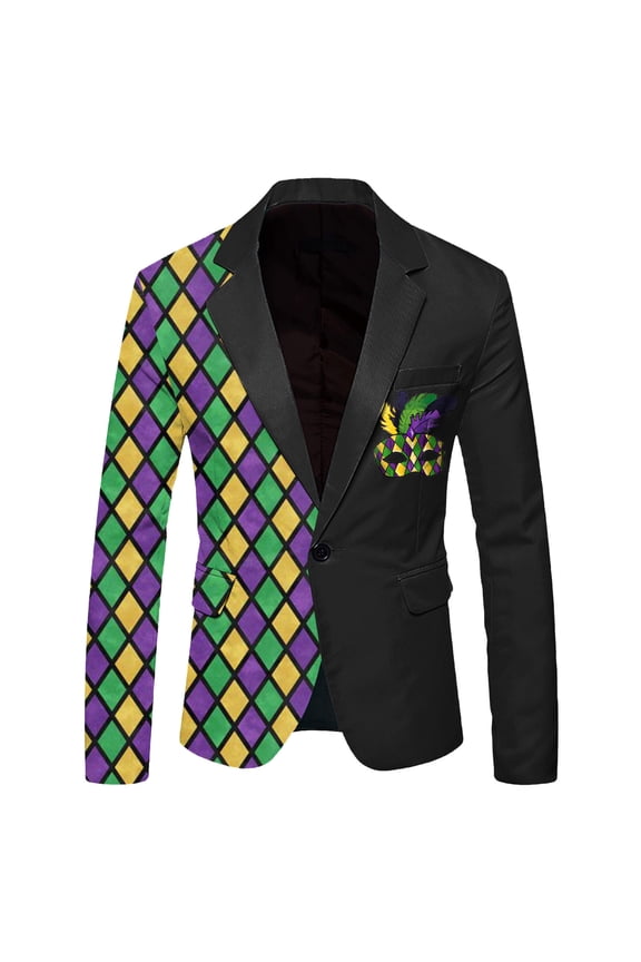 Mardi Gras Men's Blazer Casual Suit Jacket for Men Fashion Graphic One Button Elegant Slim Fit Carnival Dress Jacket for Performance,Prom,Wedding