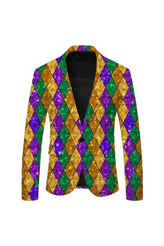 Mardi Gras Men's Blazer Casual Suit Jacket for Men Fashion Graphic One Button Elegant Slim Fit Dress Jacket for Performance,Prom,Wedding