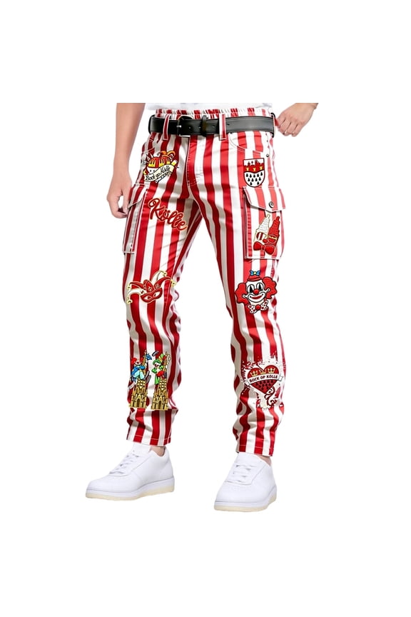 Mardi Gras Mens Cargo Pants Carnival Clown Graphic Buttons Cargo Pants for Men Lightweight Relaxed Fit Streetwear Workout Trousers With Pockets
