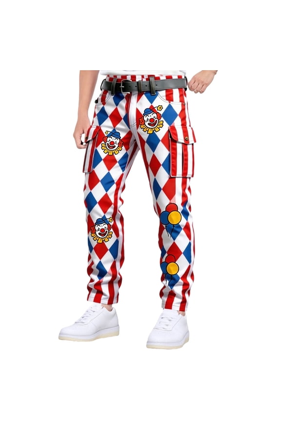 Mardi Gras Mens Cargo Pants Carnival Clown Graphic Buttons Cargo Pants for Men Lightweight Relaxed Fit Streetwear Workout Trousers With Pockets