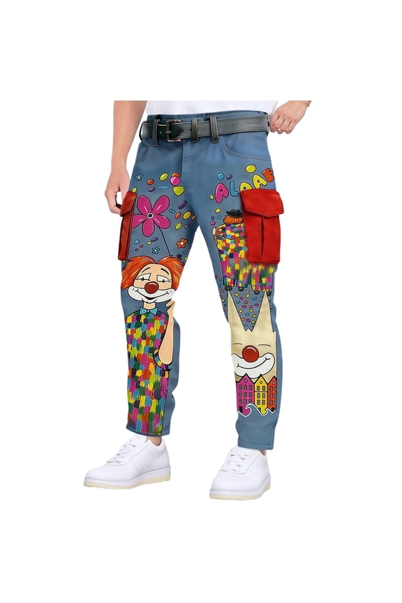 Mardi Gras Mens Cargo Pants Carnival Clown Graphic Buttons Cargo Pants for Men Lightweight Relaxed Fit Streetwear Workout Trousers With Pockets
