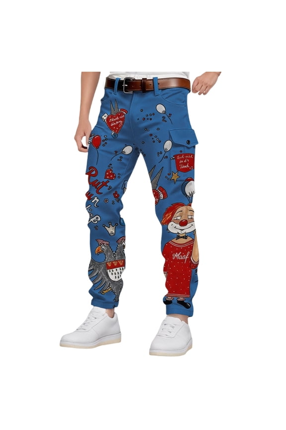 Mardi Gras Mens Cargo Pants Carnival Clown Graphic Buttons Cargo Pants for Men Lightweight Relaxed Fit Streetwear Workout Trousers With Pockets