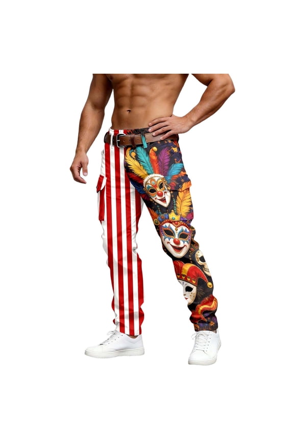 Mardi Gras Mens Cargo Pants Carnival Striped Wide Leg Cargo Pants for Men Lightweight Relaxed Fit Outdoor Workout Trousers With Pockets
