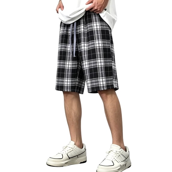 CONZONE Men'S Baggy Plaid Shorts Elastic Waist Drawstring Summer Shorts For Men Casual Graphic Lightweight Shorts With Pockets