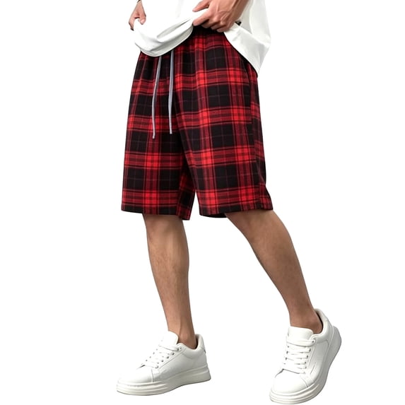 CONZONE Men'S Baggy Plaid Shorts Elastic Waist Drawstring Summer Shorts For Men Casual Graphic Lightweight Shorts With Pockets