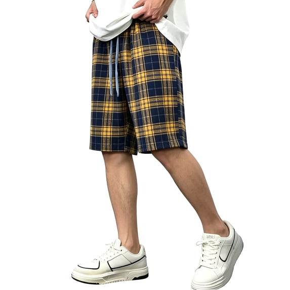 CONZONE Men'S Baggy Plaid Shorts Elastic Waist Drawstring Summer Shorts For Men Casual Graphic Lightweight Shorts With Pockets