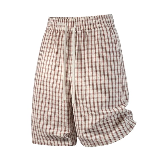 CONZONE Men'S Baggy Shorts Elastic Waist Drawstring Summer Shorts For Men Casual Plaid Lightweight Shorts With Pockets