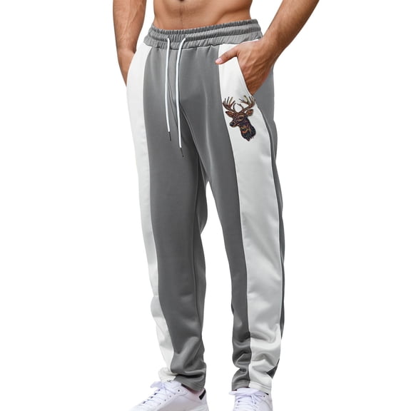CONZONE Men'S Baggy Sweatpants Casual Straight Leg Sweat Pants for Men Patchwork Color Elastic Waist Drawstring Soft Cozy Athletic Joggers With Pockets