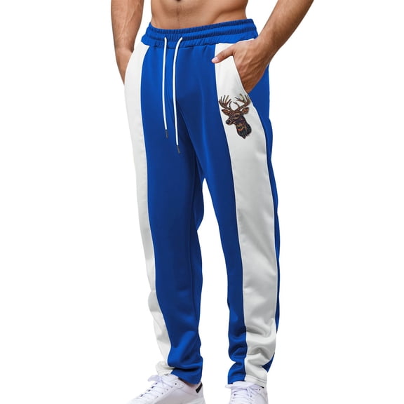 CONZONE Men'S Baggy Sweatpants Casual Straight Leg Sweat Pants for Men Patchwork Color Elastic Waist Drawstring Soft Cozy Athletic Joggers With Pockets