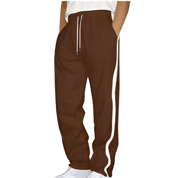 CONZONE Men'S Baggy Sweatpants Casual Wide Leg Fleece Sweat Pants for Men Patchwork Color Elastic Waist Drawstring Warm Cozy Athletic Joggers With Pockets