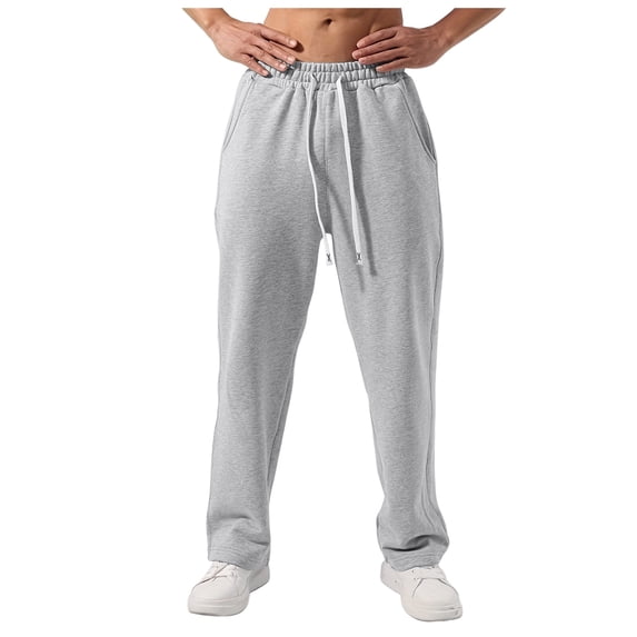 CONZONE Men'S Baggy Sweatpants Casual Wide Leg Sweat Pants for Men Solid Color Elastic Waist Drawstring Soft Cozy Athletic Joggers With Pockets