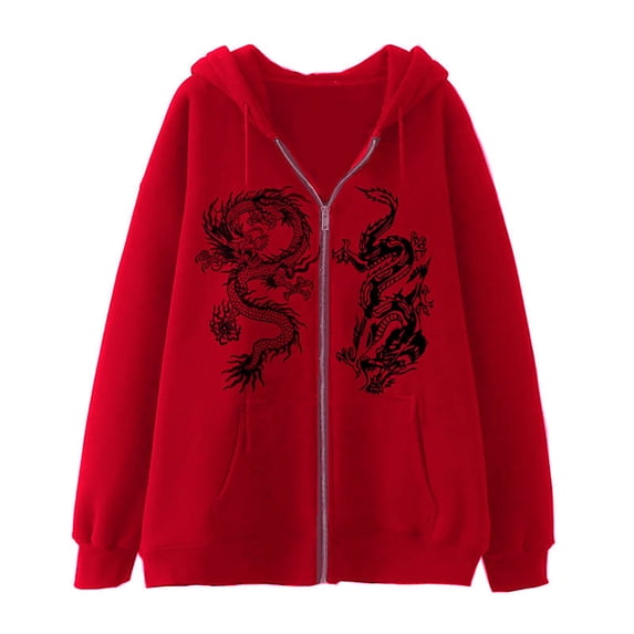 CONZONE Men's Fleece Hoodies Long Sleeve Pullover Hoodie for Men Zip Up Dragon Graphic Y2K Winter Warm Hooded Sweatshirts With Pocket
