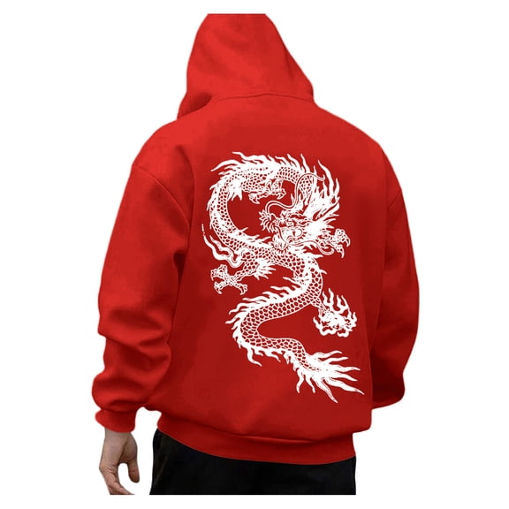 CONZONE Men'S Hoodies Dragon Graphic Y2K Hoodie for Men Long Sleeve Pullover Hooded Sweatshirt Soft Streetwear Sweatshirts With Pocket