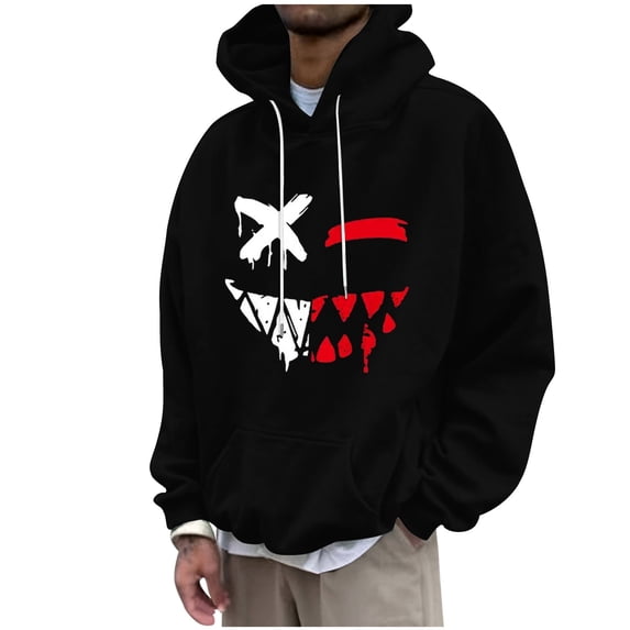 CONZONE Men's Hoodies Long Sleeve Pullover Hoodie for Men Graphic Y2K Hooded Sweatshirts With Pocket