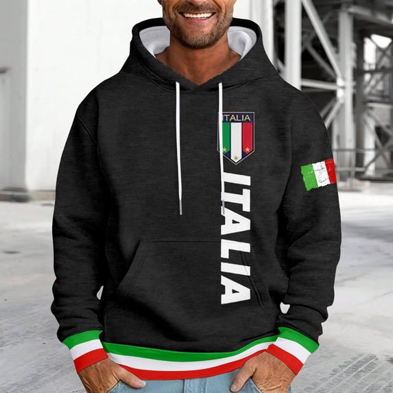 CONZONE Men's Hoodies Long Sleeve Pullover Hoodie for Men Italian Flag Graphic Hooded Sweatshirts With Pocket