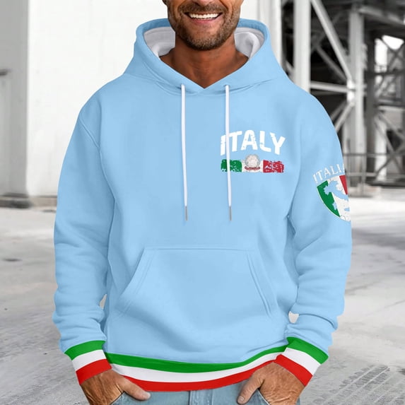 CONZONE Men's Hoodies Long Sleeve Pullover Hoodie for Men Italian Flag Graphic Hooded Sweatshirts With Pocket