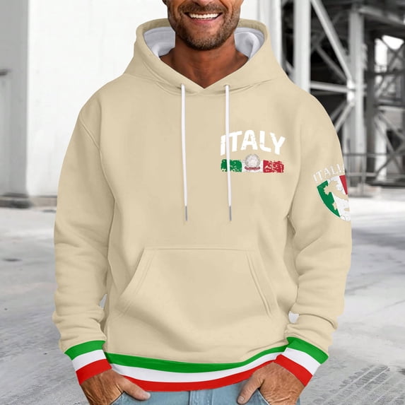CONZONE Men's Hoodies Long Sleeve Pullover Hoodie for Men Italian Flag Graphic Hooded Sweatshirts With Pocket