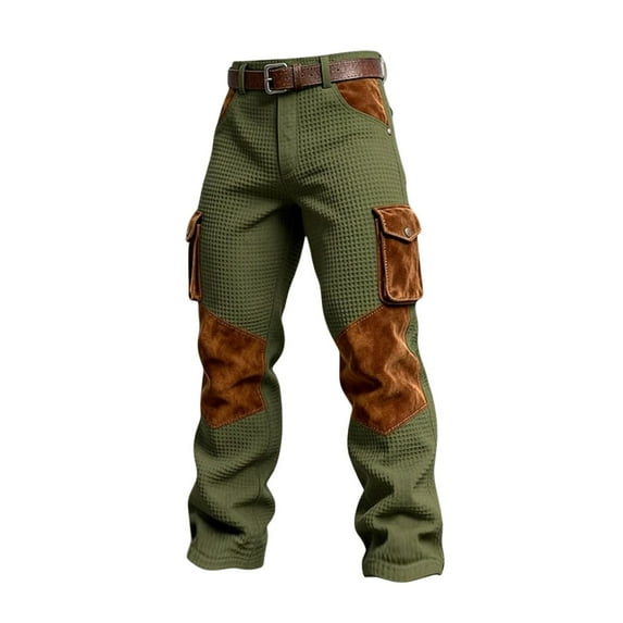 CONZONE Men'S Retro Cargo Pants Casual Wide Leg Hiking Pants for Men Patchwork Color Buttons Soft Cozy Athletic Joggers With Pockets