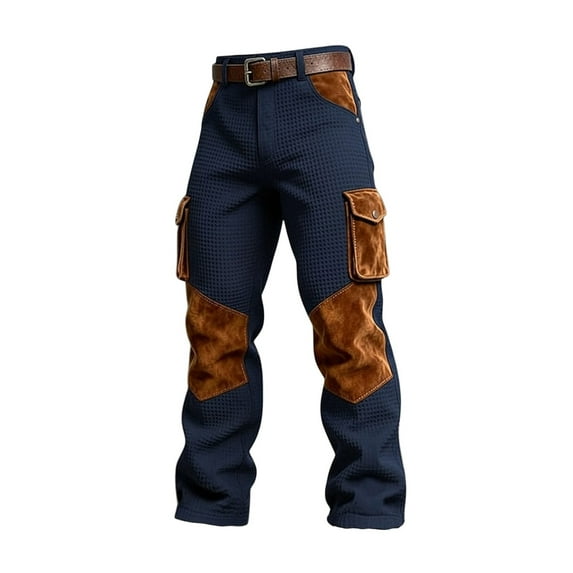 CONZONE Men'S Retro Cargo Pants Casual Wide Leg Hiking Pants for Men Patchwork Color Buttons Soft Cozy Athletic Joggers With Pockets