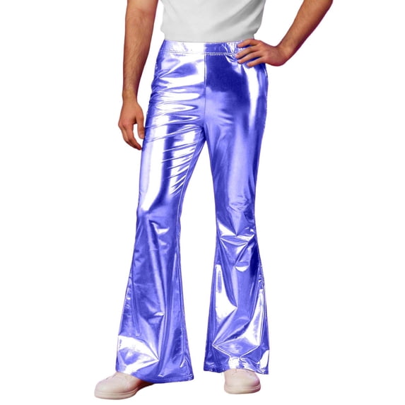 CONZONE Men's 70S Disco Pants Metallic Glitter Flared Pants for Men Trendy Sparkly Slim Fit Shiny Night Club Performance Pant