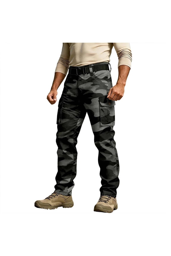 Men's Baggy Cargo Pants Straight Leg Tactical Hiking Pants for Men Trendy Elastic Waist Camouflage Soft Outdoor Joggers With Pocket
