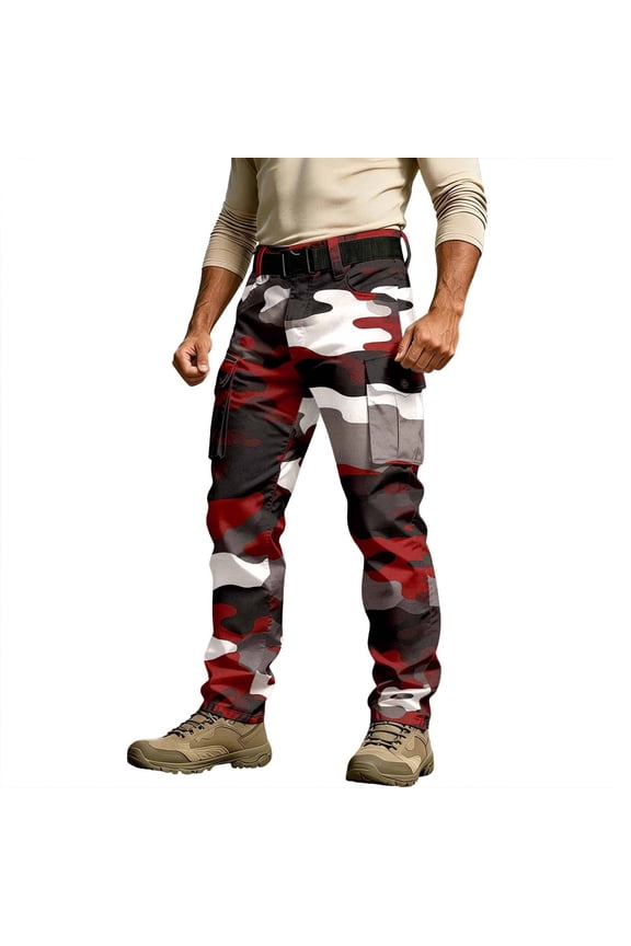 Men's Baggy Cargo Pants Straight Leg Tactical Hiking Pants for Men Trendy Elastic Waist Camouflage Soft Outdoor Joggers With Pocket