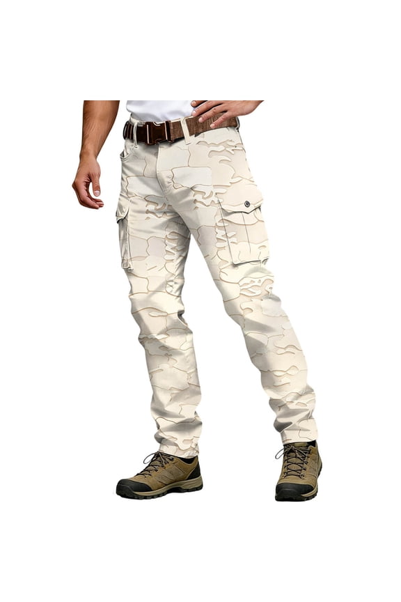Men's Baggy Cargo Pants Straight Leg Tactical Hiking Pants for Men Trendy Elastic Waist Camouflage Soft Outdoor Joggers With Pocket