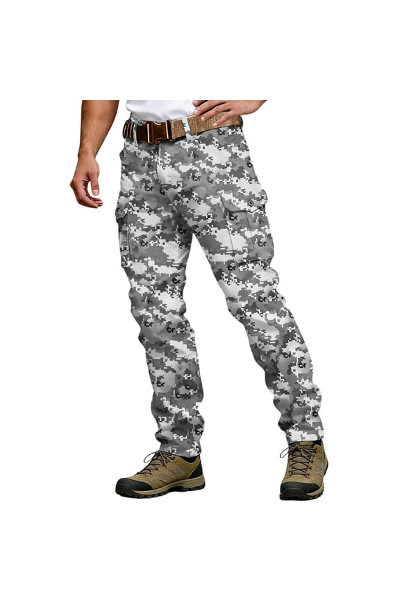 Men's Baggy Cargo Pants Straight Leg Tactical Hiking Pants for Men Trendy Elastic Waist Camouflage Soft Outdoor Joggers With Pocket