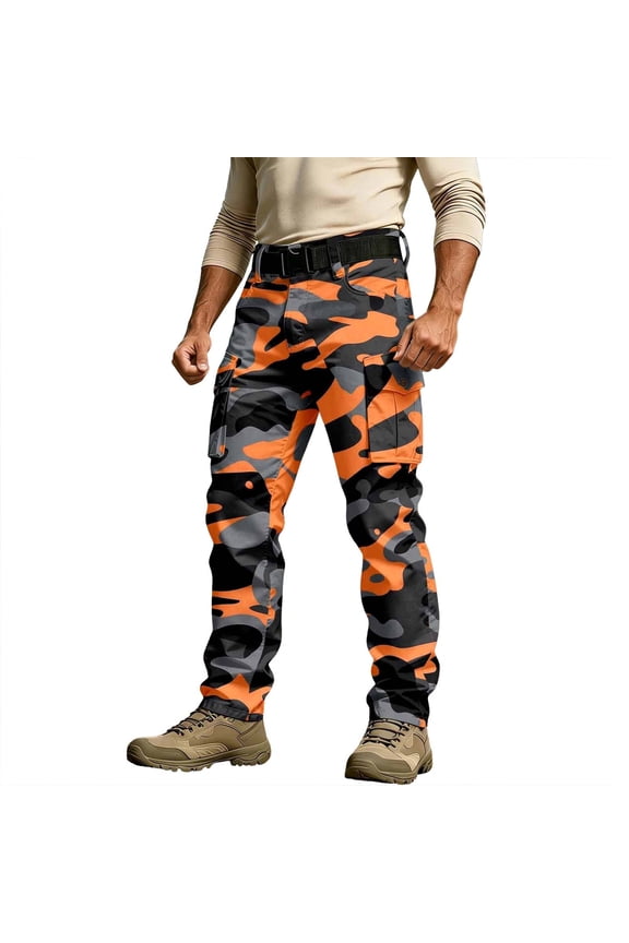 Men's Baggy Cargo Pants Straight Leg Tactical Hiking Pants for Men Trendy Elastic Waist Camouflage Soft Outdoor Joggers With Pocket