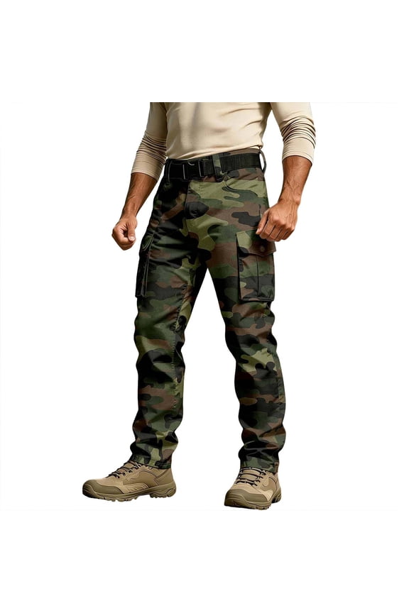 Men's Baggy Cargo Pants Straight Leg Tactical Hiking Pants for Men Trendy Elastic Waist Camouflage Soft Outdoor Joggers With Pocket