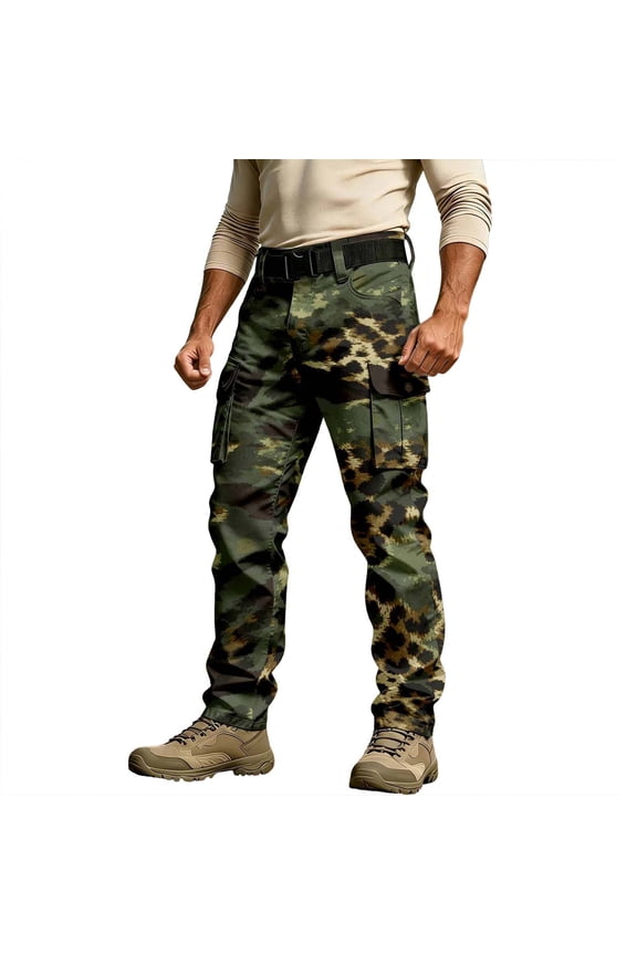 Men's Baggy Cargo Pants Straight Leg Tactical Hiking Pants for Men Trendy Elastic Waist Camouflage Soft Outdoor Joggers With Pocket
