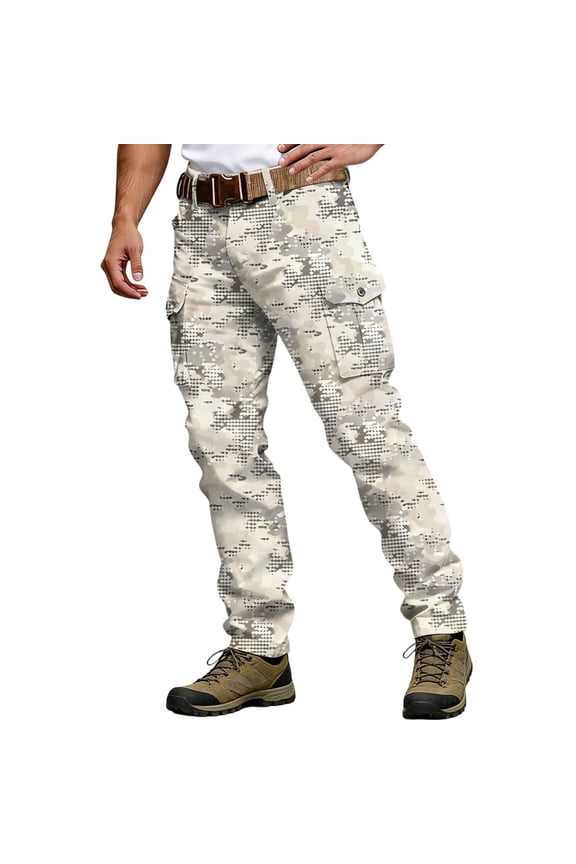 Men's Baggy Cargo Pants Straight Leg Tactical Hiking Pants for Men Trendy Elastic Waist Camouflage Soft Outdoor Joggers With Pocket