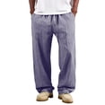 thumbnail image 1 of CONZONE Men's Baggy Linen Pants Wide Leg Pants for Men Trendy Elastic Waist Drawstring Striped Soft Casual Joggers With Pocket, 1 of 6